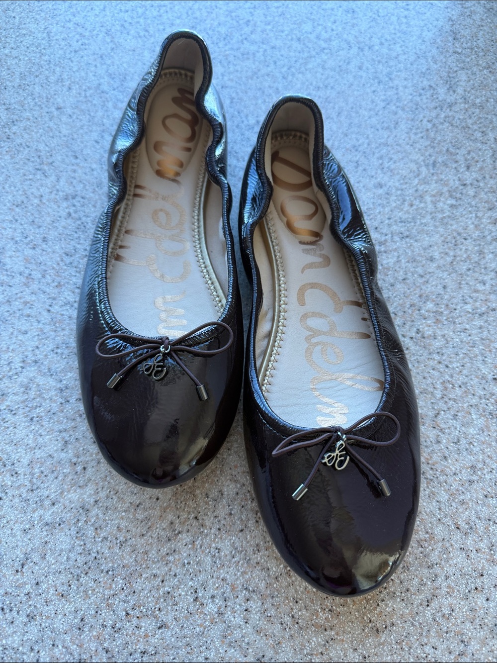 Sam Edelman Brown Patent Felicia Ballet Flats with Bow Charm Size 11